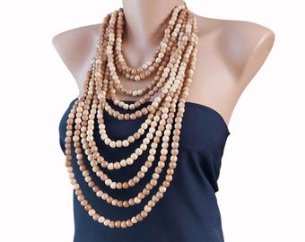Collana con perline di legno Boho multifilo, gioielli a strati ecologici