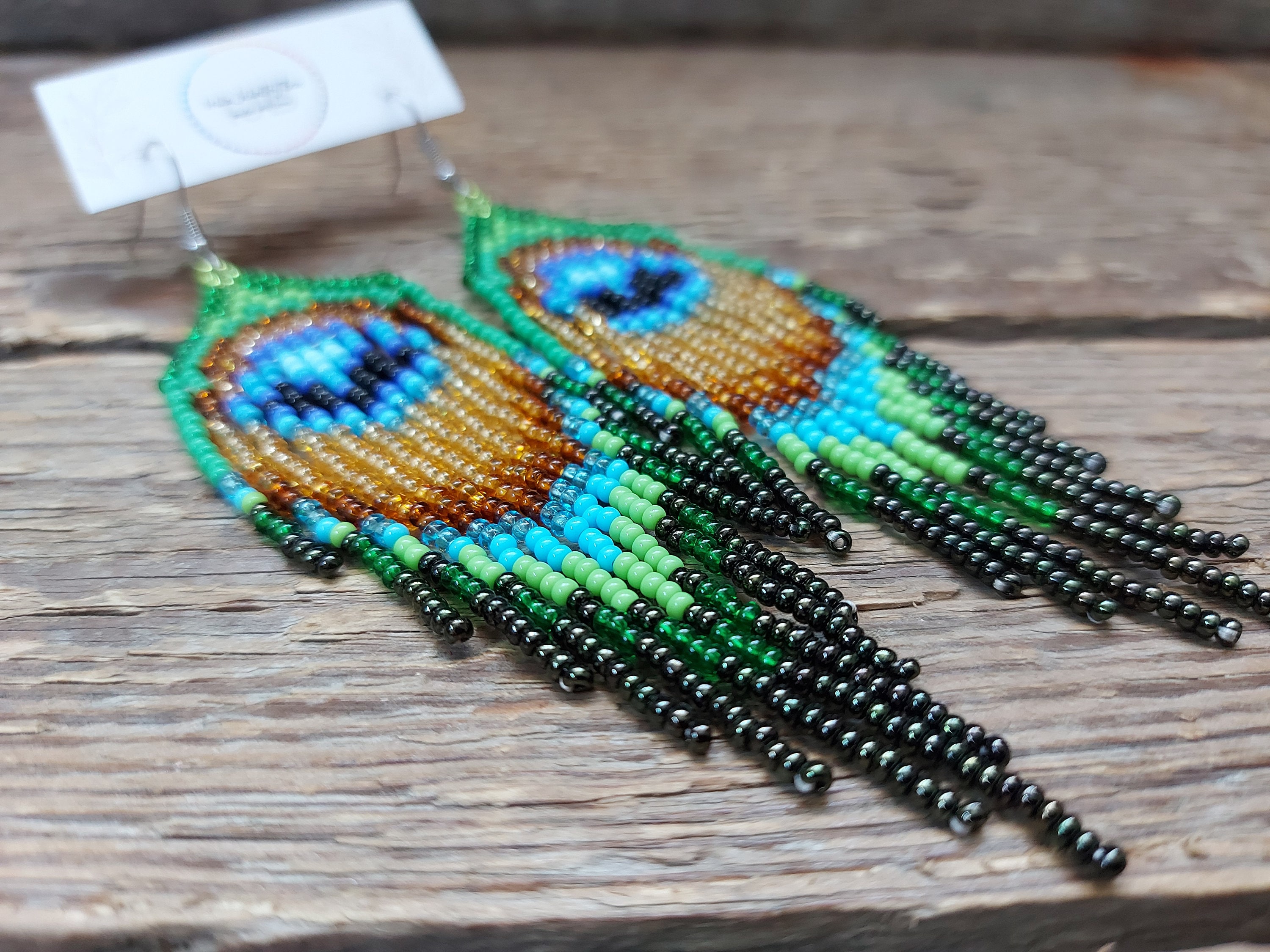Peacock Feather Earringsseed Bead Earringsbohemian | Etsy
