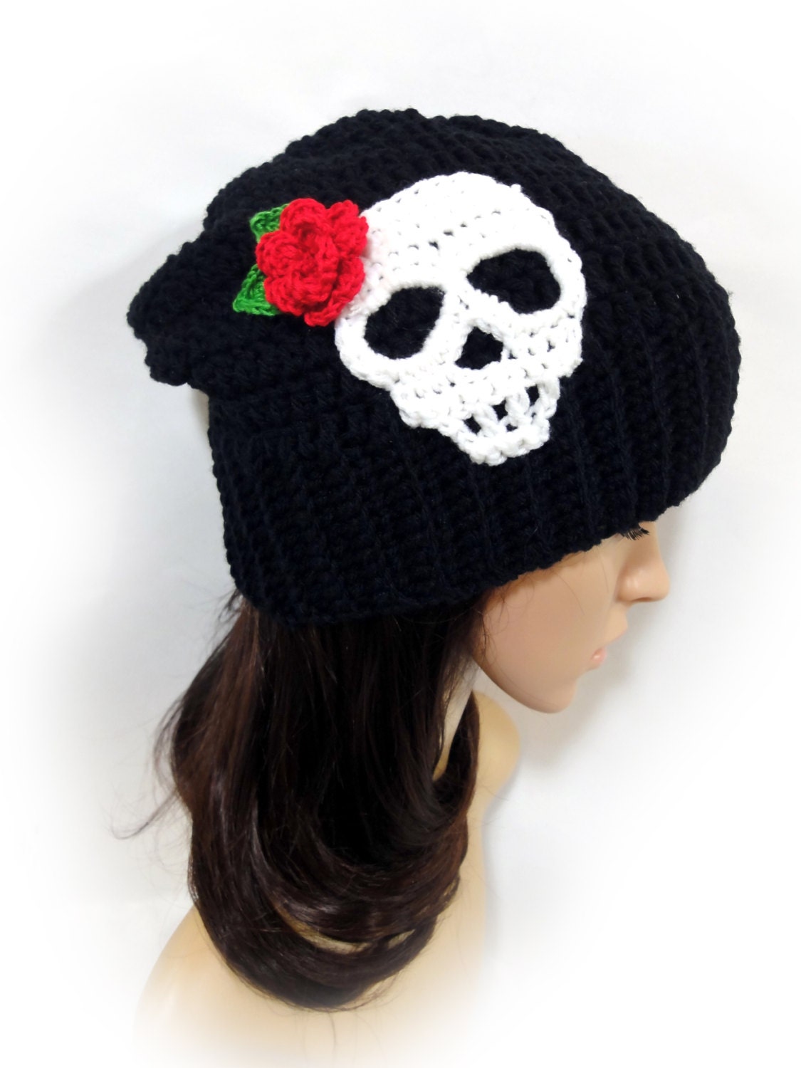 Skull and Rose Beanie. Sugar Skull 