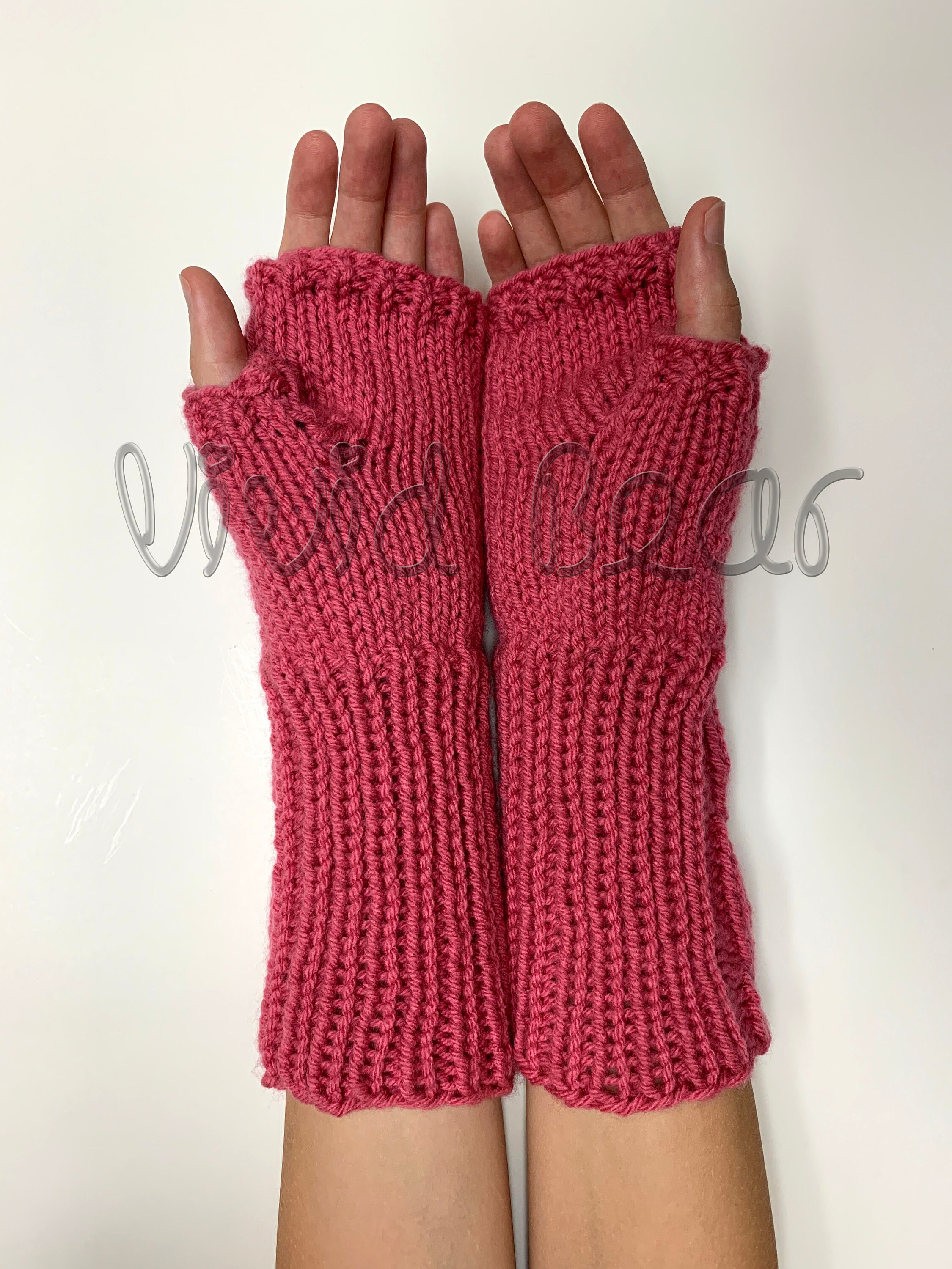 Heart Knitted Cabled Fingerless Gloves. Pink and White or 44 Etsy