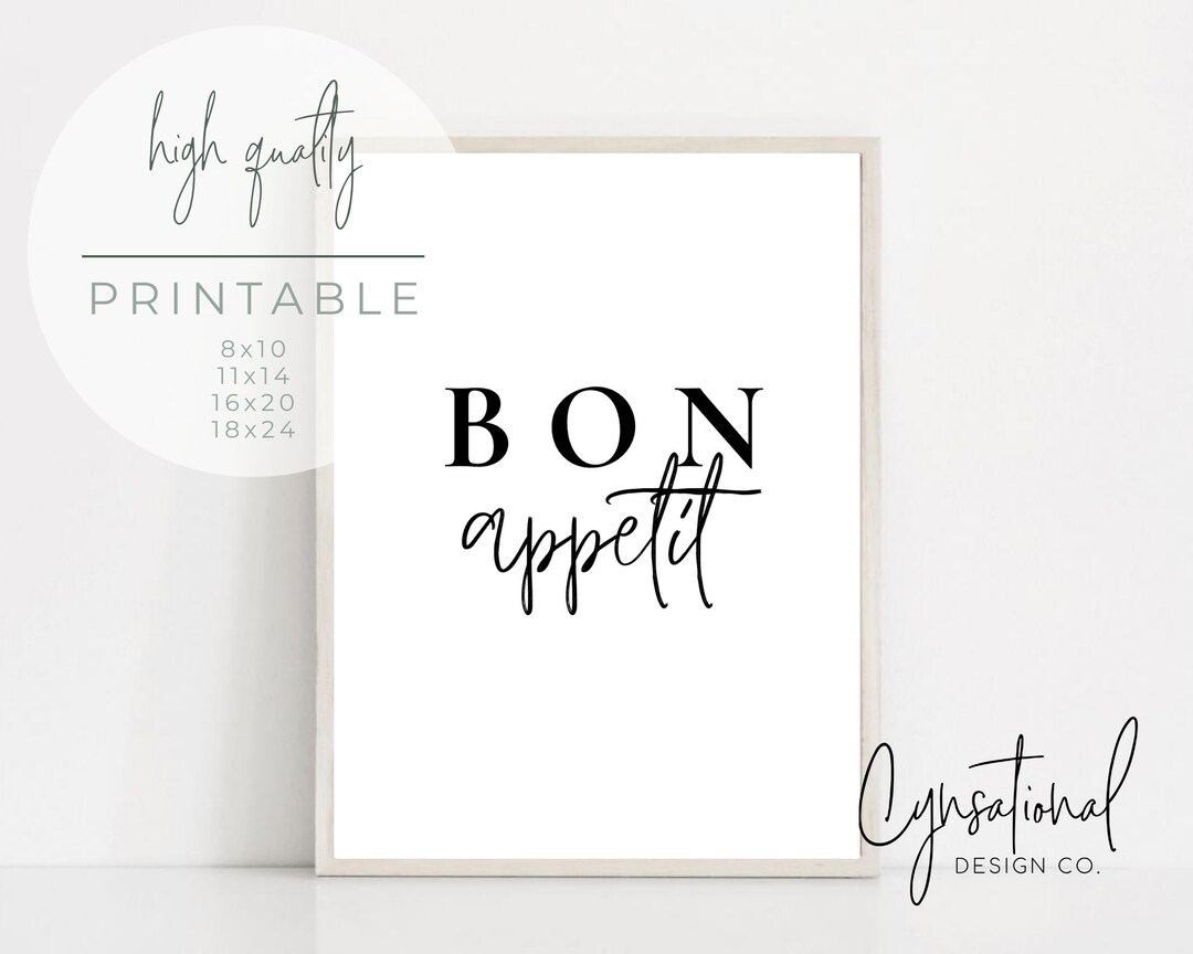 Bon Appetit Sign Kitchen Printables Living Room Decor - Etsy