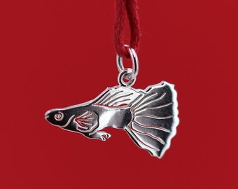 Red fish sterling silver pendant - handmade in Italy - customizable with engraving - fish pendant