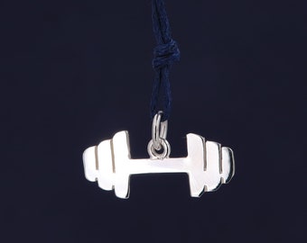 Barbell pendant - men's sports pendant - men's pendant gift idea - cord pendant - men's jewelry