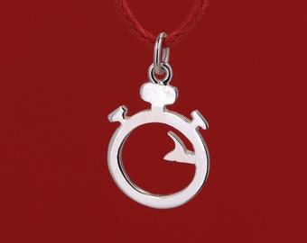 Silver stopwatch pendant, gift idea - time timer pendant - customizable sport pendant - men's jewelry - unisex pendant