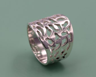 Perforated ring in shiny silver - woman ring - maxi ring - great gift idea ring - hole ring