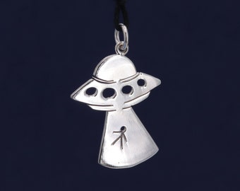 Silver flying saucer - ufo kidnapping pendant - alien pendant nice gift idea - cord pendant - jewel from space