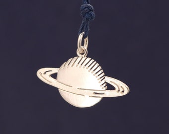 Silver planet Saturn pendant - silver saturn pendant - space pendant gift idea - cord pendant - travel jewelry