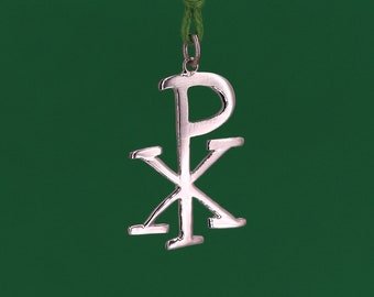 Silver Pendant, Christ Monogram - Chi Rho - Chrismon - Christianity - Religious Symbol - Hand Made - Gift Idea - shiny silver - No Nichel