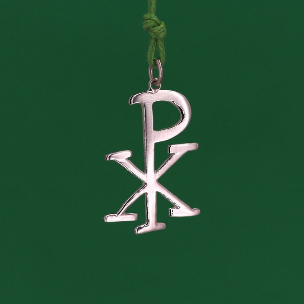 Silver Pendant, Christ Monogram - Chi Rho - Chrismon - Christianity - Religious Symbol - Hand Made - Gift Idea - shiny silver - No Nichel