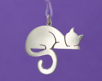 Silver cat pendant - animal lovers' gift idea pendant - sterling silver cat - customizable with engraving