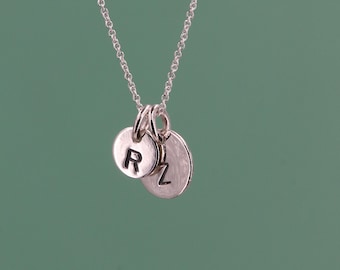 Sterling Silver Two Initial Nameplates Pendant - Love Necklace - Friendship Necklace - Mom Necklace - Mother and Son Initial Pendant