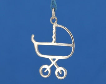 Stroller pendant, hand made in sterling silver - baby pram - babies - parents - gift idea - baby - children - new birth - bithday - shiny