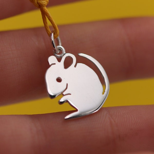 Pendentif souris, pendentif souris en argent 925 fait main - personnalisable avec gravure - mignon pendentif animal idée cadeau