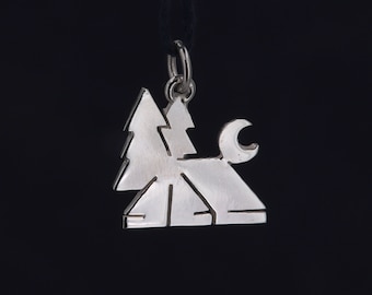 Sterling silver camping - camping pendant in silver - mountain tent pendant - gift idea pendant