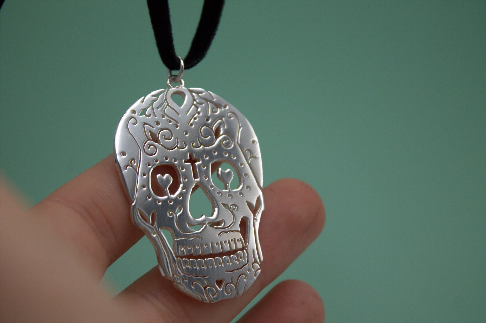 Sterling Silver Pendant With Mexican Skull Sugar Skull Etsy