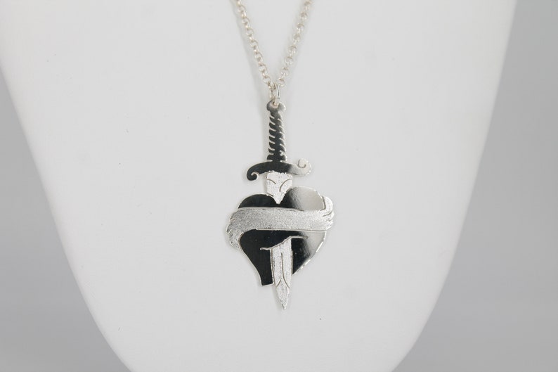 Old School Tattoo love friendship Heart pendant with dagger handmade in sterling silver customizable with engraving gift idea