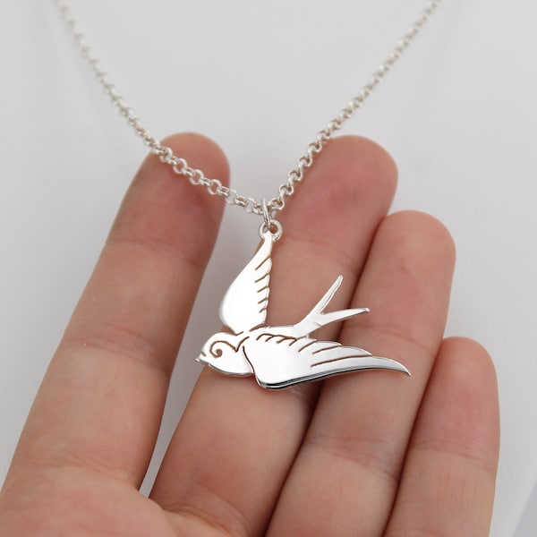 La main 925 argent pendentif Hirondelle-vieux style-tatouages-accessoire de mode pendentif-marin-oiseau-cadeau idée