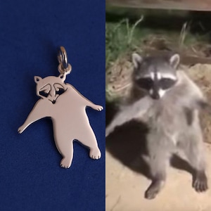 Handmade sterling Silver Raccoon Meme Pendant - Raccoon Pendant