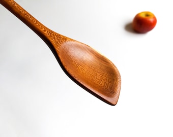 Plum wood cooking spoon for right handed people, HQ Traditional handcrafted, unique, super smooth for long life span