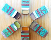 Lucky Lips - Pick 3 - Natural Organic Lip Balm - Hemp Lemon Balm, Vanilla Latte, Peppermint Chocolate, Lavender, Orange, Cinnamon Spice