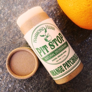 Pit Stop - Orange & Patchouli - Natural Organic Deodorant - Plastic Free Push-up Tube - Coconut Oil, Shea Butter, Beeswax, Essential Oils