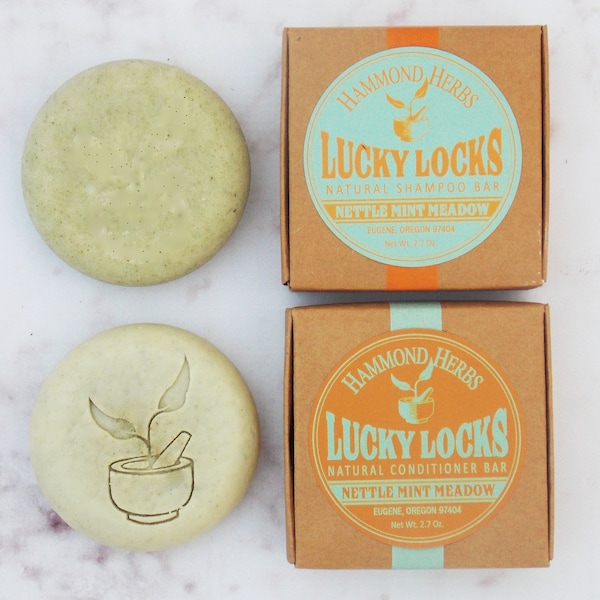Lucky Locks - Shampoo & Conditioner Bar Set - Nettle Mint Meadow - Sulfate Free and pH Balanced - Detangles and Shines - All Hair Types