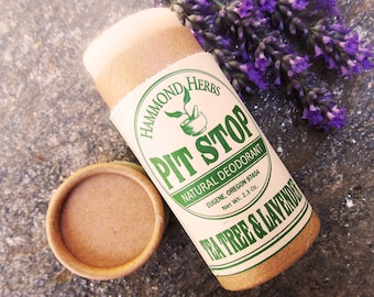 Pit Stop - Tea Tree & Lavender - Natural Organic Deodorant - Plastic Free Push-up Tube - Deodorant for Women - Coconut Oil, Shea Butter