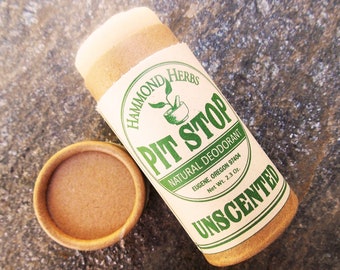 Pit Stop - Unscented- Natural Organic Deodorant- Plastic Free Push-up Tube- Fragrance Free- Aluminum Free- Coconut Oil, Shea Butter, Beeswax