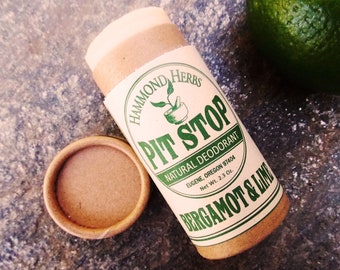 Pit Stop - Bergamot Lime - Natural Organic Deodorant - Plastic Free Push-up Tube - Coconut Oil, Shea Butter, Beeswax, Essential Oils