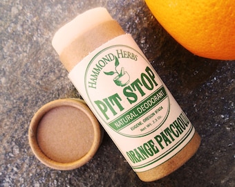 Pit Stop - Orange & Patchouli - Natural Organic Deodorant - Plastic Free Push-up Tube - Coconut Oil, Shea Butter, Beeswax, Essential Oils