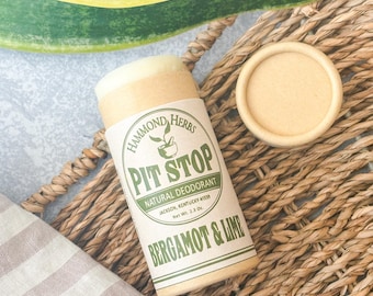 Pit Stop - Bergamot Lime - Natural Organic Deodorant - Plastic Free Push-up Tube - Coconut Oil, Shea Butter, Beeswax, Essential Oils