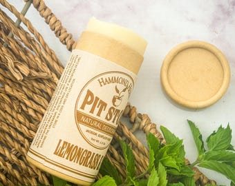 Pit Stop - Lemongrass & Peppermint - Natural Organic Deodorant- Plastic Free Push-up Tube- Coconut Oil, Shea Butter, Beeswax, Essential Oils
