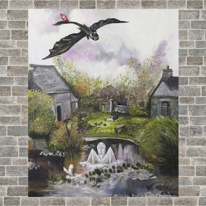 8x10 print of Toothless and Light Fury Parody Altered Thrift Store Painting