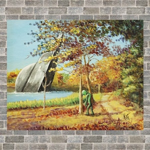 Alien Space Ship Crash 8x10 print of altered thrift store painting