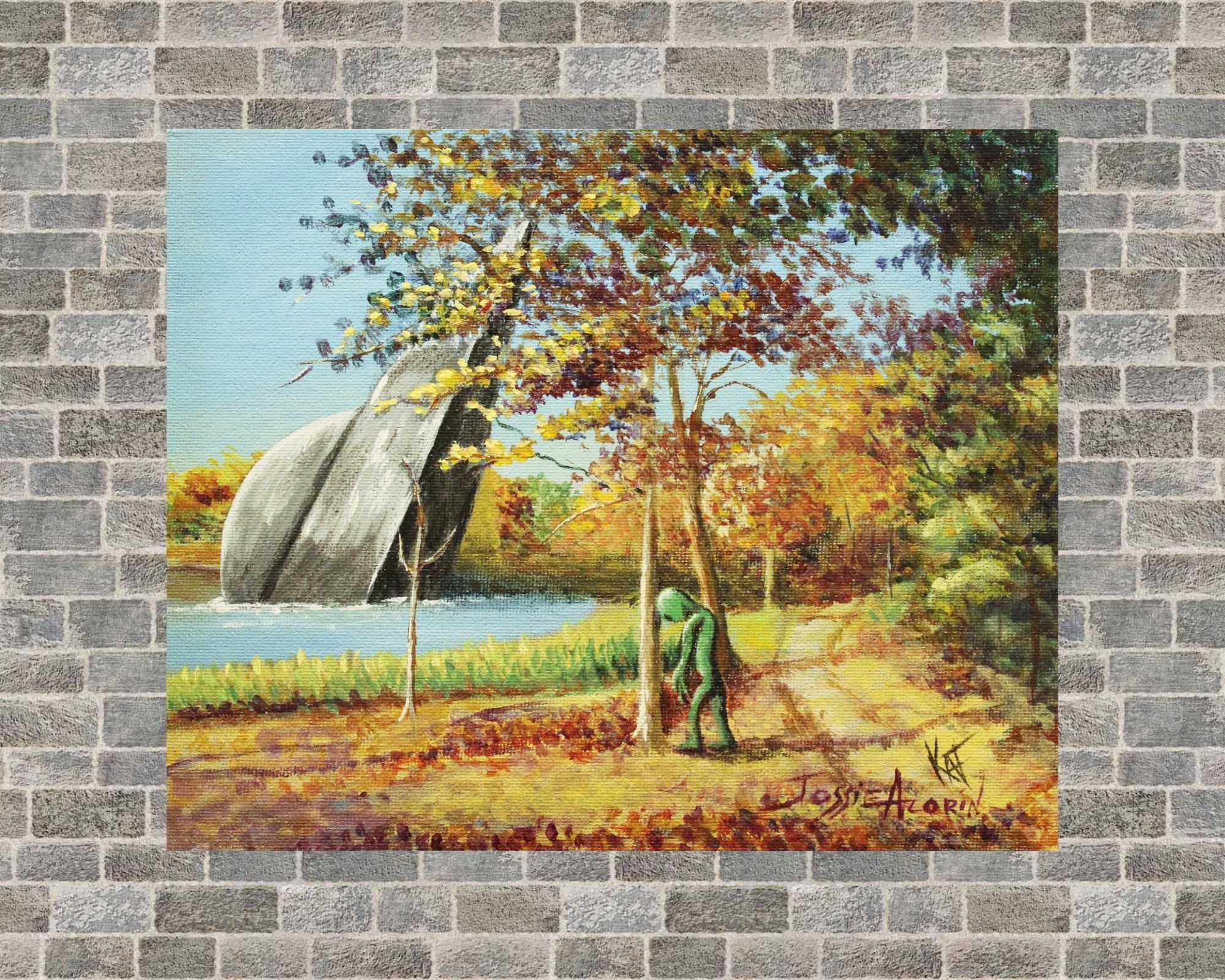 Alien Space Ship Crash 8x10 print of altered thrift store painting