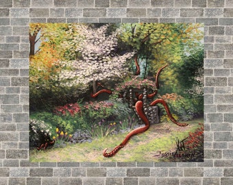 Kraken in Well 8x10 print of altered thrift store painting