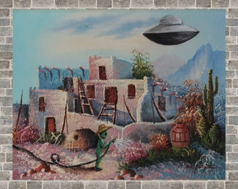 8x10 print of Alien in Desert Altered Thrift Store Painting