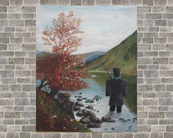 8x10 print of Monster and Creature Fishing Altered Thrift Store Painting