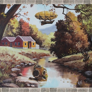 8x10 Print of Altered Thrift Store Painting Steampunk Diver