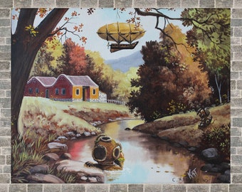 8x10 Print of Altered Thrift Store Painting Steampunk Diver
