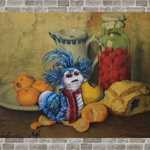 8x10 print of Labyrinth Worm Parody Altered Thrift Store Painting