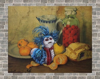 8x10 print of Labyrinth Worm Parody Altered Thrift Store Painting