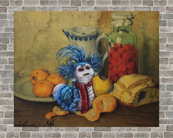 8x10 print of Labyrinth Worm Parody Altered Thrift Store Painting