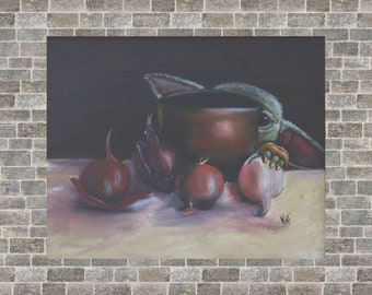8x10 print of Baby Yoda Parody altered thrift store painting