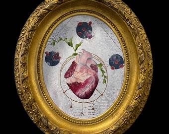 Anatomical Heart Original Oil, Acrylic and Glitter Painting, Heart and Blood, Cardiologist Art, Anatomical Art, Oil Paint