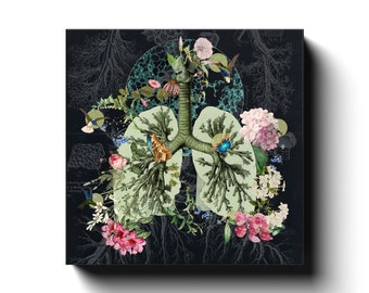 Lung Health Art, Botanical wall hangings, flowers and butterflies, anatomical wall art, lung cancer survivor, respiratory system, science