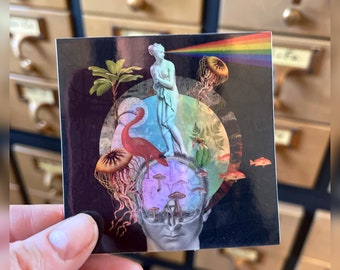 Pure Imagination anatomical holographic sticker, original collage sticker, art stickers for laptop or water bottle