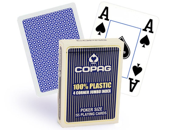 2 DECKS OF COPAG 4 COLOUR 100% PLASTIC JUMBO INDEX POKER CARDS 1 RED 1 BLUE NEW 