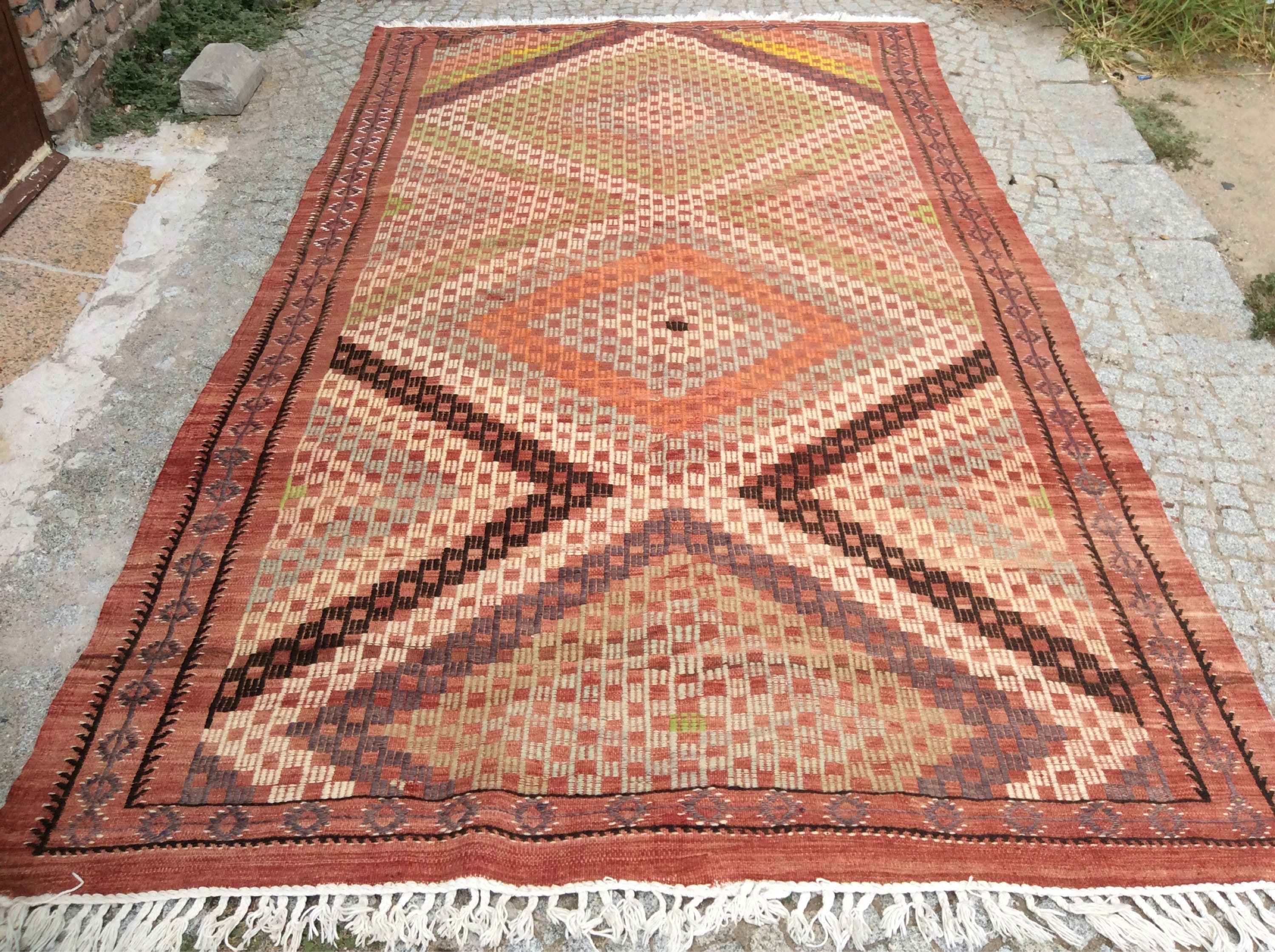 150×83　トルコキリムラグ キリムスタイル / カイセリキリム トルコの手織りラグ172×110cm レッド