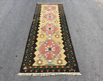 特大トルコキリムラグ：ヴィンテージウールエリアラグ（35x109インチ